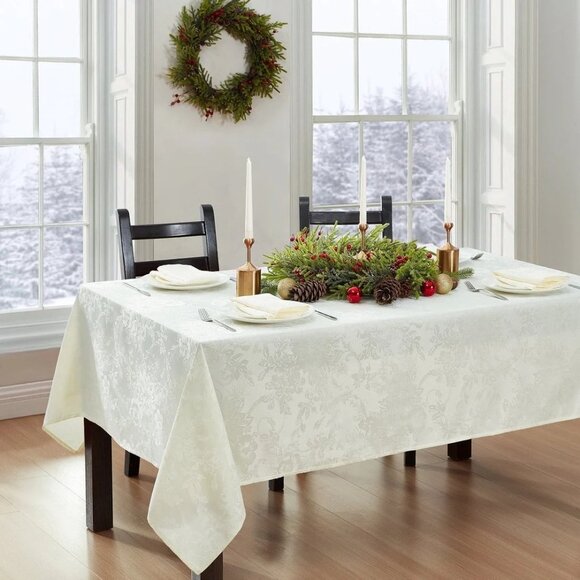 Elrene Ivory Jacquard Holiday Tablecloth 52"x70" Oblong NWT - Picture 1 of 3